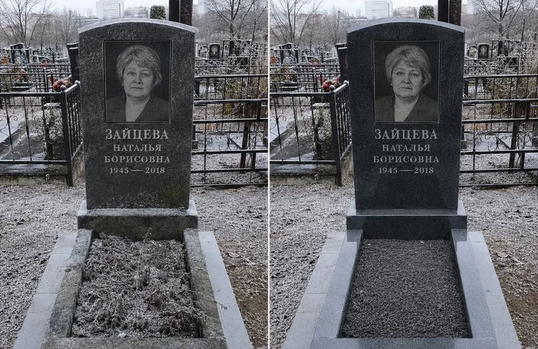 Диптих №10: белый мрамор — убраны жёлтые подтёки, восстановлена белизна стелы в Липецке
