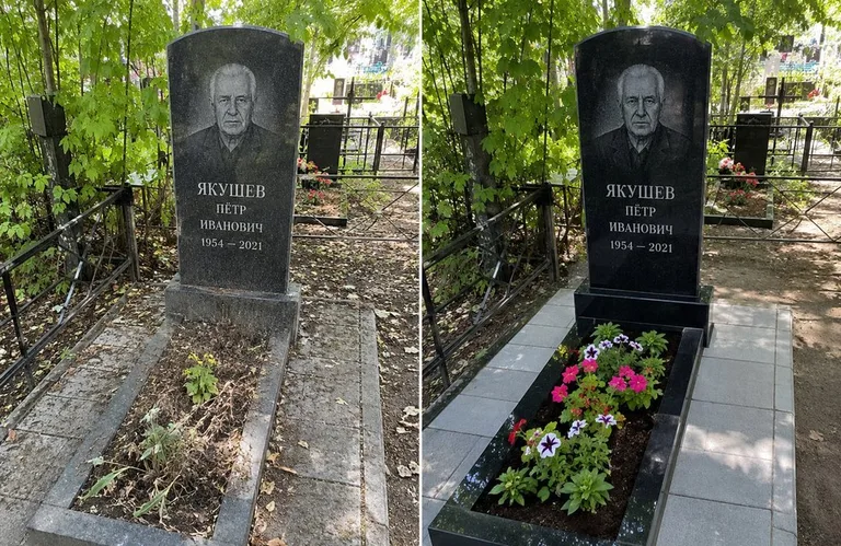 Диптих №15: мемориал с ажурной ковкой — лаковая подкраска прутьев и мойка стелы в Липецке