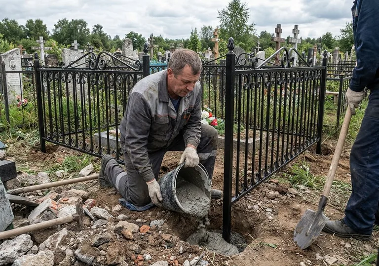 Установка ограды бетонированием ножек в грунт в Липецке