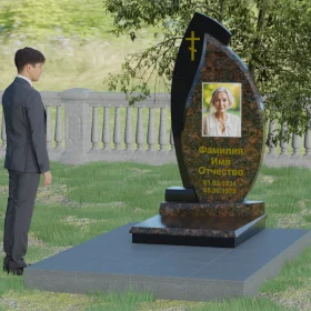 Православный комбинированный памятник с крестом и комплексом - П004