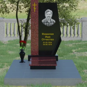 Вертикальный Гранитный памятник с крестом и комплексом - П008