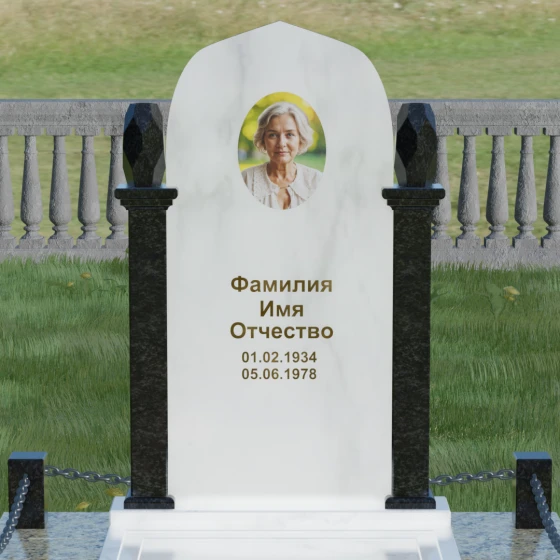 Комбинированный вертикальный памятник со стелой в Перми, мрамор Тассос
