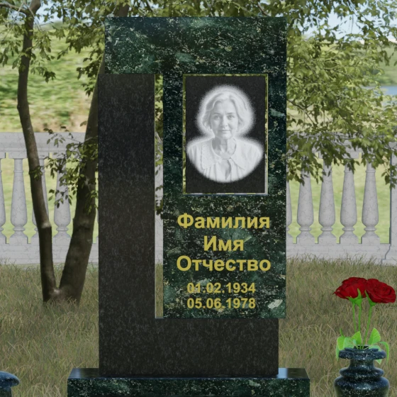 Светский вертикальный комбинированный памятник в Тюмени, гранит Балтик грин