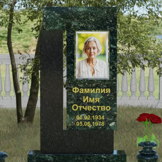 Светский вертикальный комбинированный памятник в Тюмени, гранит Блю Перл