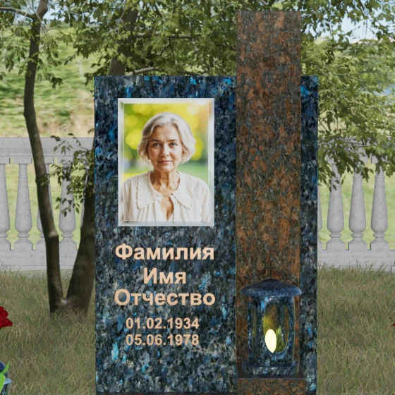 Двойное надгробие с лампадой, гранит Блю Перл
