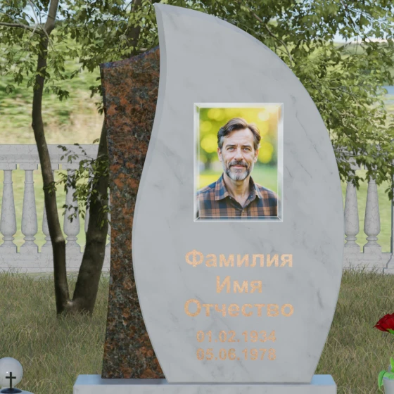 Светский гранитный памятник в Липецке, мрамор Тассос