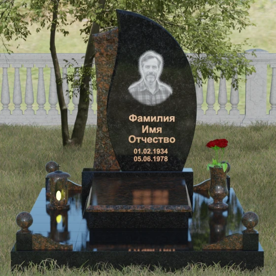 Светский гранитный памятник в Липецке, гранит Габбро-диабаз, вид 2