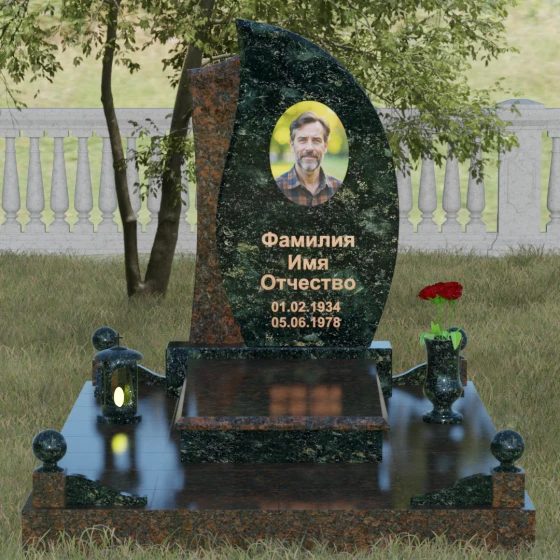 Светский гранитный памятник в Липецке, гранит Балтик грин, вид 2