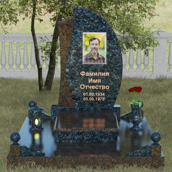 Светский гранитный памятник в Липецке, гранит Блю Перл, вид 2