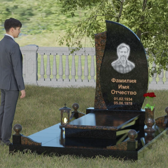 Светский гранитный памятник в Липецке, гранит Габбро-диабаз, вид 4