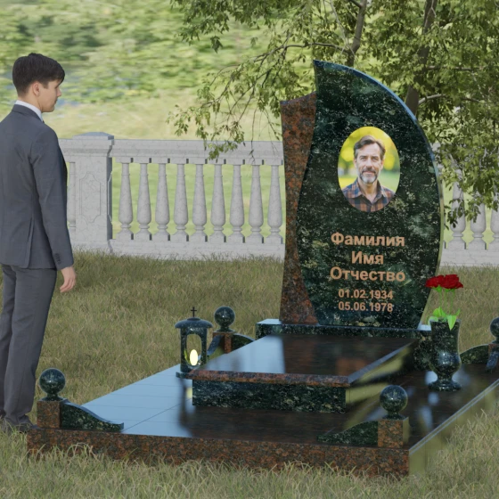 Светский гранитный памятник в Липецке, гранит Балтик грин, вид 4
