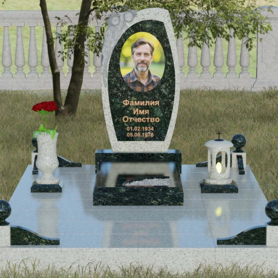 Комбинированный светский памятник в Казани, гранит Балтик грин, вид 2