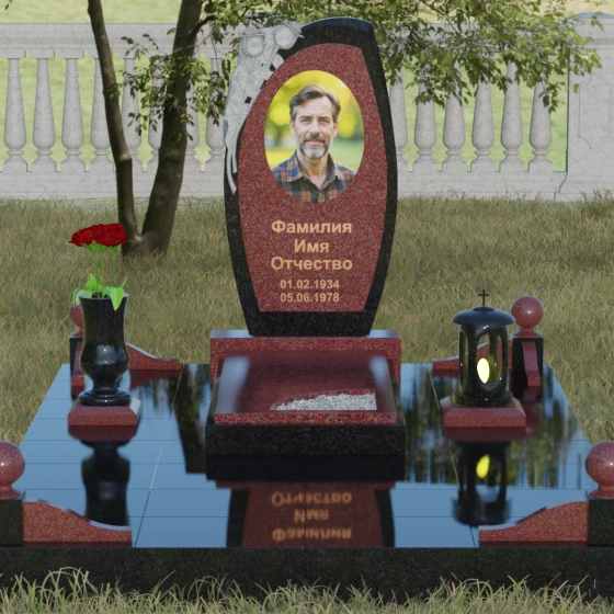 Комбинированный светский памятник в Казани, гранит Лезниковский, вид 2