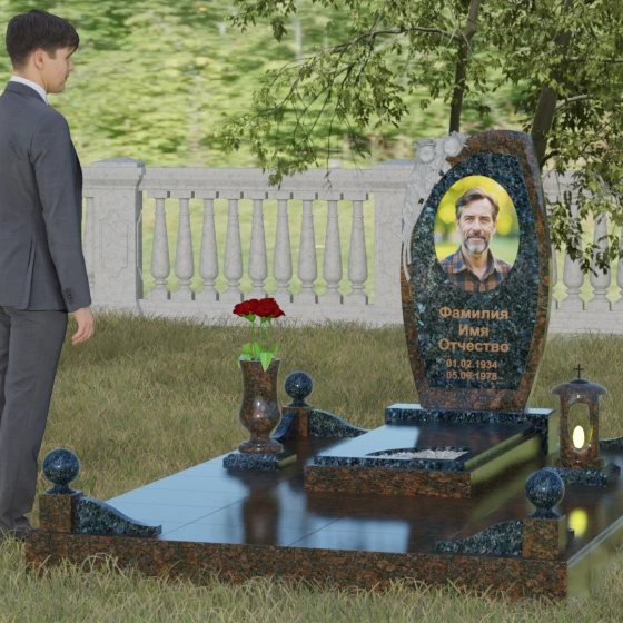 Комбинированный светский памятник в Казани, гранит Блю Перл, вид 4