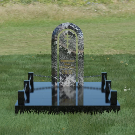 Православный гранитный памятник с крестом в Уфе, гранит амфиболит, вид 2