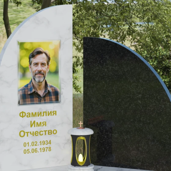 Светский вертикальный комбинированный памятник в Набережных Челнах, мрамор Тассос