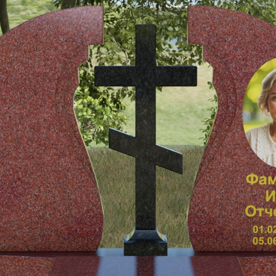 Православный гранитный памятник с крестом в Перми, гранит Лезниковский