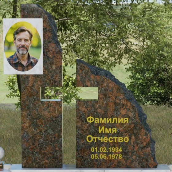 Комбинированный православный памятник с крестом в Перми, мрамор Тассос