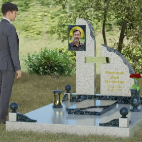 Комбинированный православный вертикальный памятник - П067