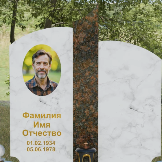 Гранитный вертикальный светский памятник в Липецке, мрамор Тассос