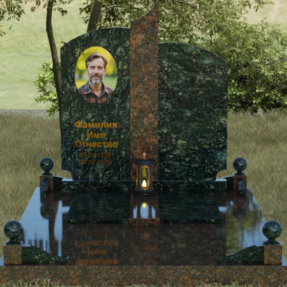 Гранитный вертикальный светский памятник в Липецке, гранит Балтик грин, вид 2