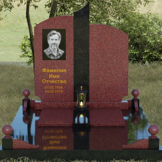 Гранитный вертикальный светский памятник в Липецке, гранит Лезниковский, вид 2