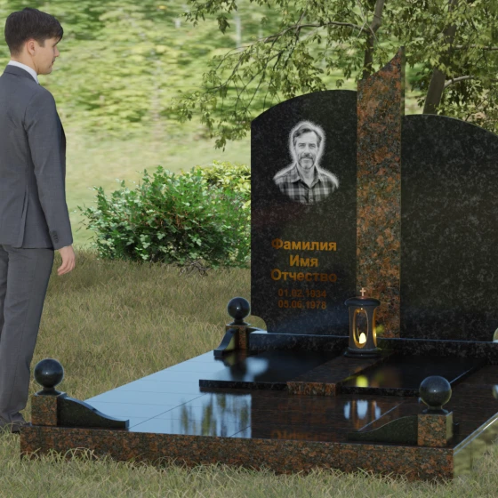 Гранитный вертикальный светский памятник в Липецке, гранит Габбро-диабаз, вид 4