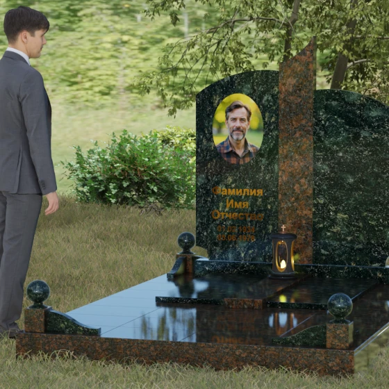 Гранитный вертикальный светский памятник в Липецке, гранит Балтик грин, вид 4