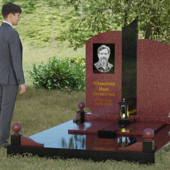Гранитный вертикальный светский памятник в Липецке, гранит Лезниковский, вид 4
