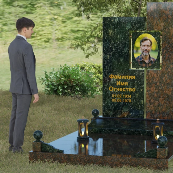 Светский комбинированный памятник в Иркутске, гранит Балтик грин, вид 4