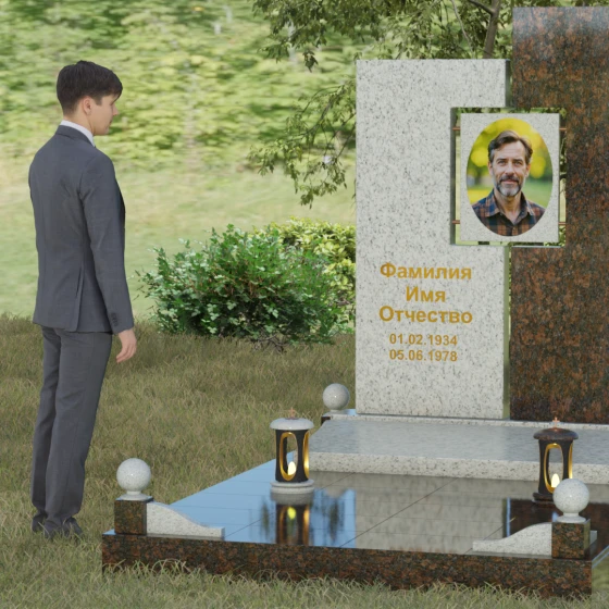 Светский комбинированный памятник в Иркутске, гранит Мансуровский, вид 4