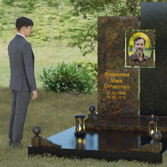 Светский комбинированный памятник в Иркутске, гранит Дымовский, вид 4