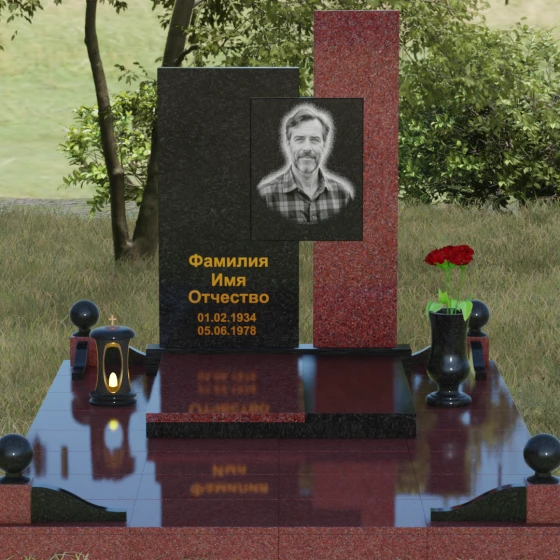 Комбинированный вертикальный памятник светский в Саратове, гранит Габбро-диабаз, вид 2