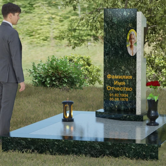 Вертикальный комбинированный светский памятник в Ставрополе, гранит Балтик грин, вид 4