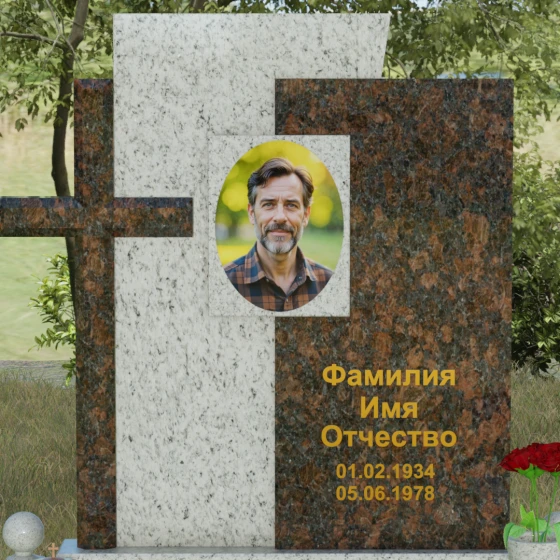 Православный комбинированный памятник в Тюмени, гранит Мансуровский