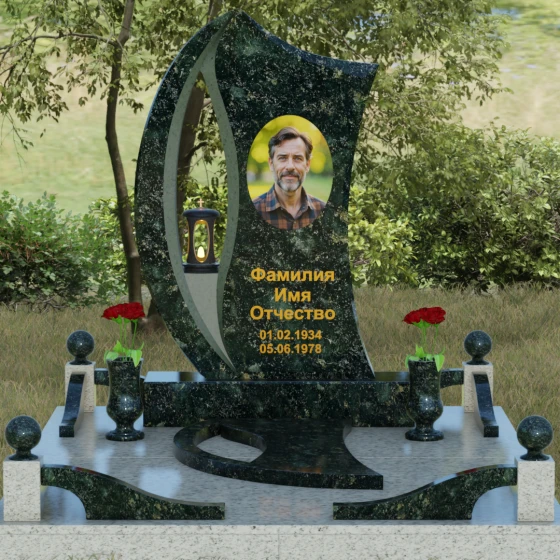 Вертикальный гранитный памятник светский в Красноярске, гранит Балтик грин, вид 2