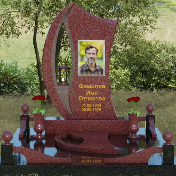 Вертикальный гранитный памятник светский в Красноярске, гранит Лезниковский, вид 2