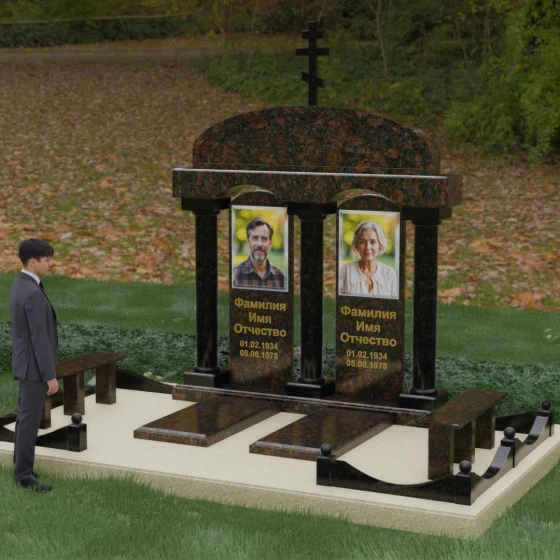 Вертикальный гранитный памятник на двоих в Саратове, гранит Дымовский, вид 4