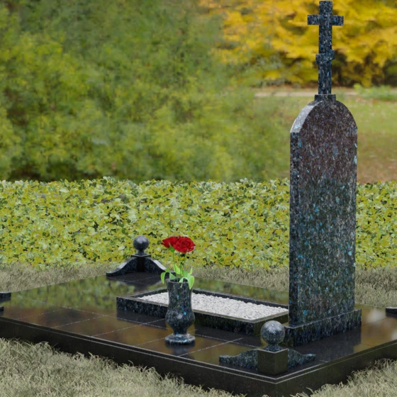 Мемориальная композиция с крестом и аркой, гранит Блю Перл, вид 3