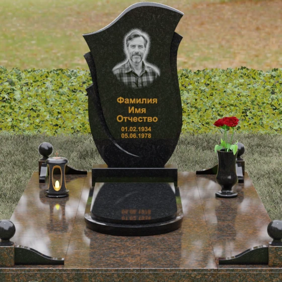 Комбинированный памятник светский в Набережных Челнах, гранит Габбро-диабаз, вид 2