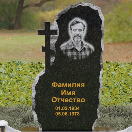 Гранитный православный памятник с крестом в Уфе, гранит Габбро-диабаз