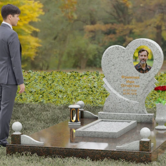 Вертикальный комбинированный светский памятник в Тольятти, гранит Мансуровский, вид 4