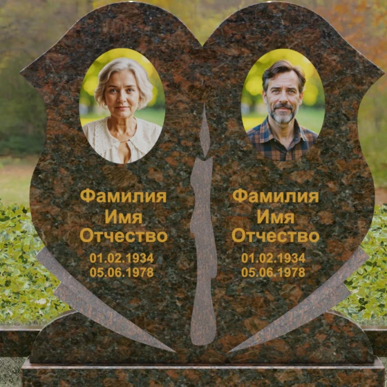 Горизонтальный гранитный памятник на двоих в Воронеже, гранит Дымовский