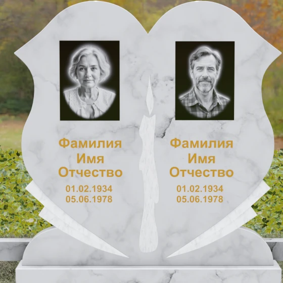 Горизонтальный гранитный памятник на двоих в Воронеже, мрамор Тассос