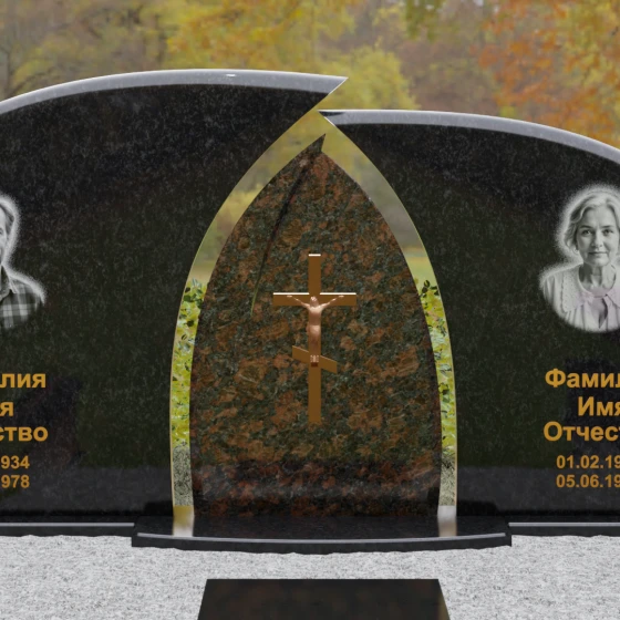 Комбинированный двойной памятник с аркой и крестом, гранит Габбро-диабаз, в Санкт-Петербурге