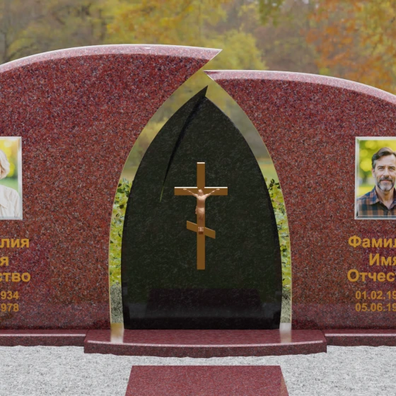 Комбинированный двойной памятник с аркой и крестом, гранит Лезниковский, в Санкт-Петербурге