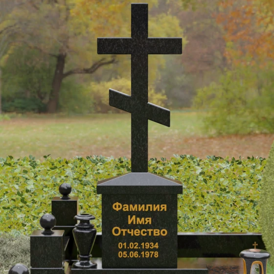 Вертикальный православный гранитный памятник в Воронеже, гранит Габбро-диабаз
