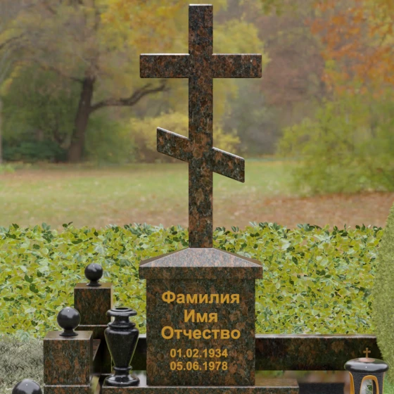 Вертикальный православный гранитный памятник в Воронеже, гранит Дымовский