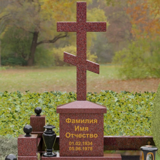 Вертикальный православный гранитный памятник в Воронеже, гранит Лезниковский