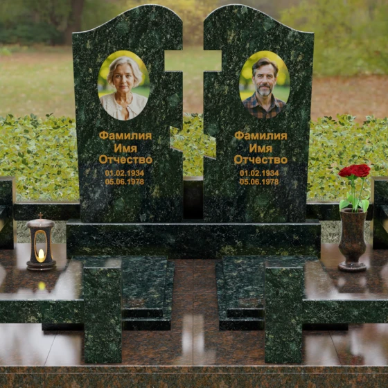 Вертикальный гранитный памятник в Казани, гранит Балтик грин, вид 2
